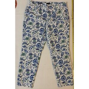 Talbots Slim Ankle Jean Size 16  Floral Leaf Pineapple Blue White Stretch